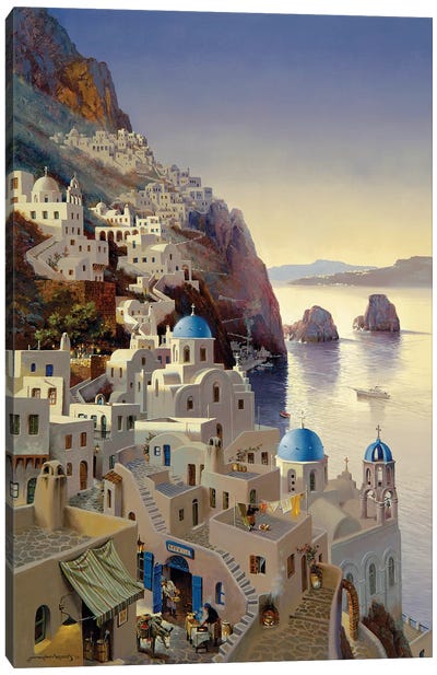 Santorini At Dusk Canvas Art Print - Maher Morcos
