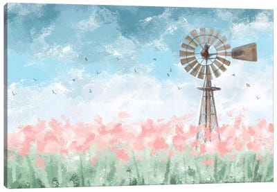 Farmhouse Floral Canvas Art Print - Watermill & Windmill Art