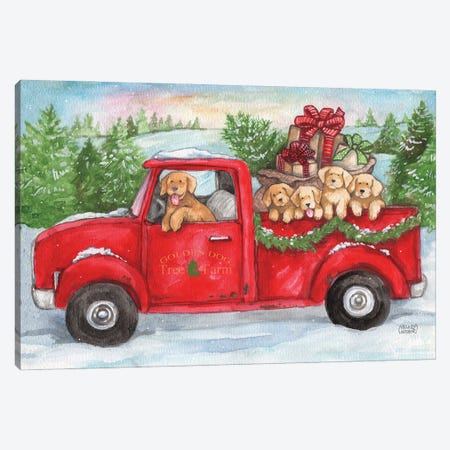 Goldens In Truck With Christmas Trees Canvas Print #MHP5} by Melinda Hipsher Canvas Art