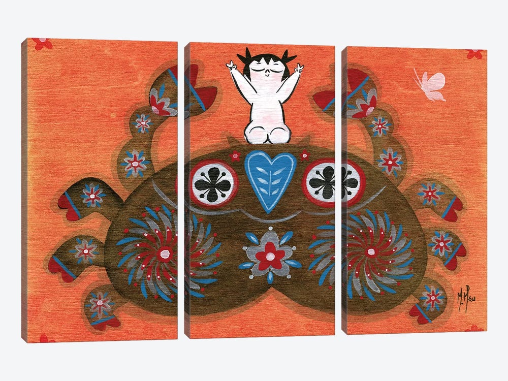 Folk Blessings - Crab by Martin Hsu 3-piece Canvas Print