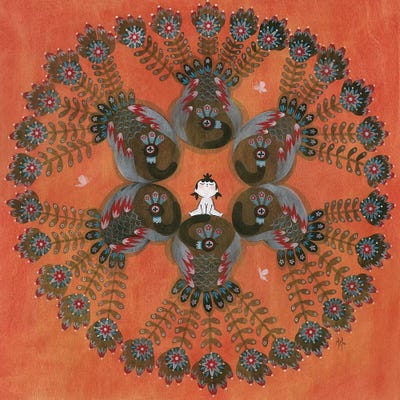 Folk Blessings - Peacocks by Martin Hsu framed wall art