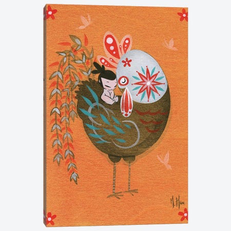 Folk Blessings - Rooster Cuddle Canvas Print #MHS110} by Martin Hsu Canvas Print