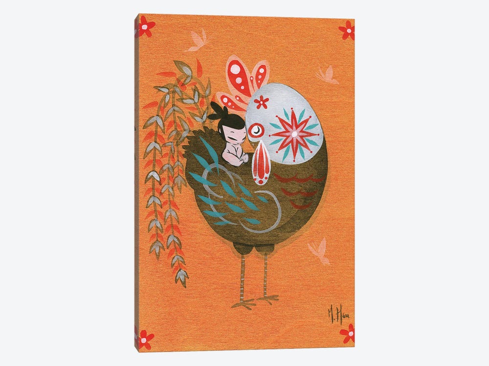 Folk Blessings - Rooster Cuddle by Martin Hsu 1-piece Canvas Artwork