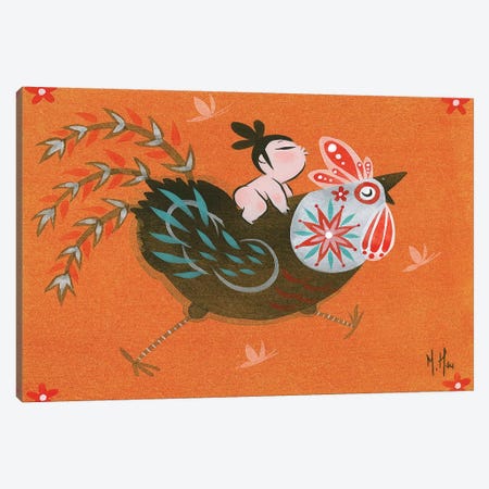 Folk Blessings - Rooster Run Canvas Print #MHS111} by Martin Hsu Art Print