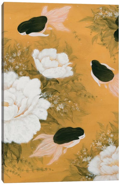 Goldfish Mermaid - Peony And Ballerinas II Canvas Art Print - Peony Art