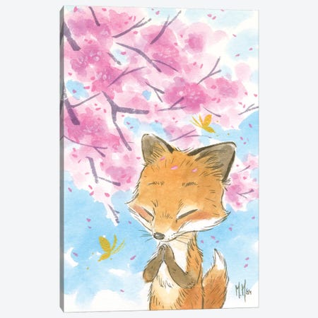 Cherry Blossom Fox Canvas Print #MHS129} by Martin Hsu Canvas Art