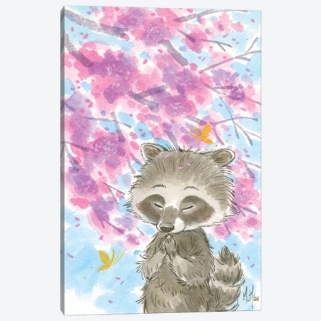Cherry Blossom Raccoon Canvas Print #MHS130} by Martin Hsu Canvas Art Print