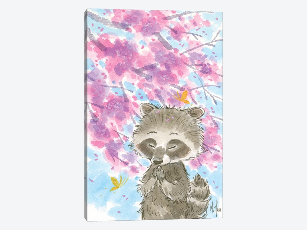 Cherry Blossom Raccoon by Martin Hsu 1-piece Canvas Wall Art