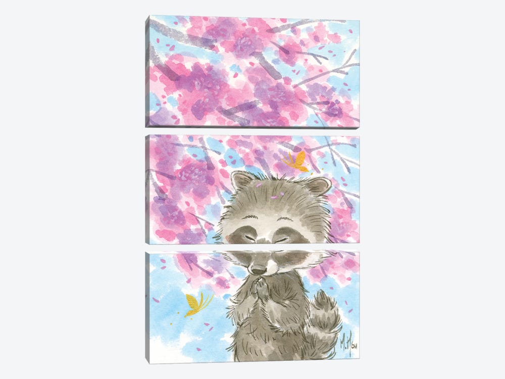 Cherry Blossom Raccoon by Martin Hsu 3-piece Canvas Artwork