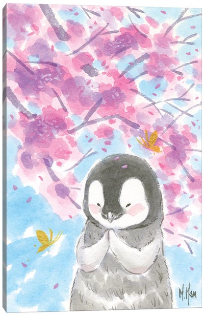 Cherry Blossom Penguin Canvas Art Print - Penguin Art