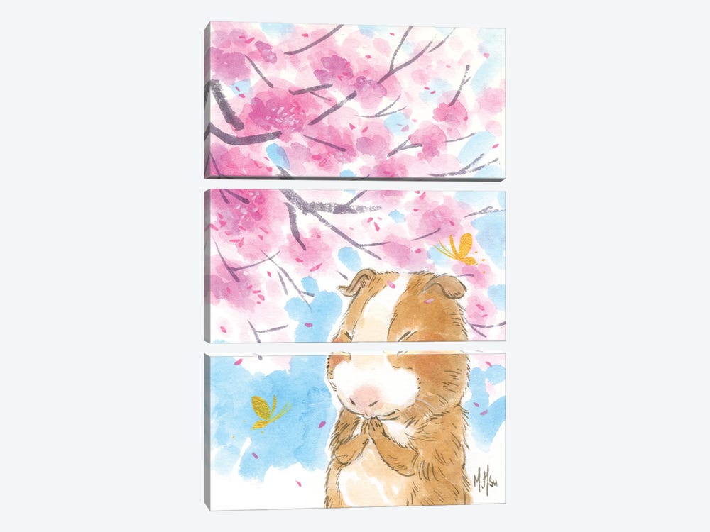 Cherry Blossom Guinea Pig by Martin Hsu 3-piece Canvas Artwork