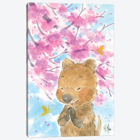 Cherry Blossom Quokka Canvas Print #MHS134} by Martin Hsu Canvas Wall Art