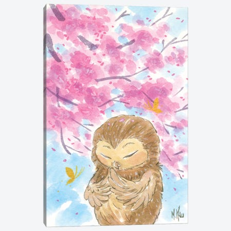Cherry Blossom Owl Canvas Print #MHS135} by Martin Hsu Canvas Wall Art