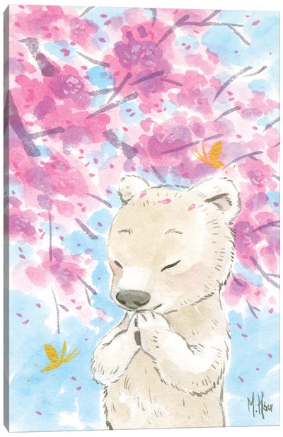 Cherry Blossom Polar Bear Canvas Art Print - Cherry Blossom Art