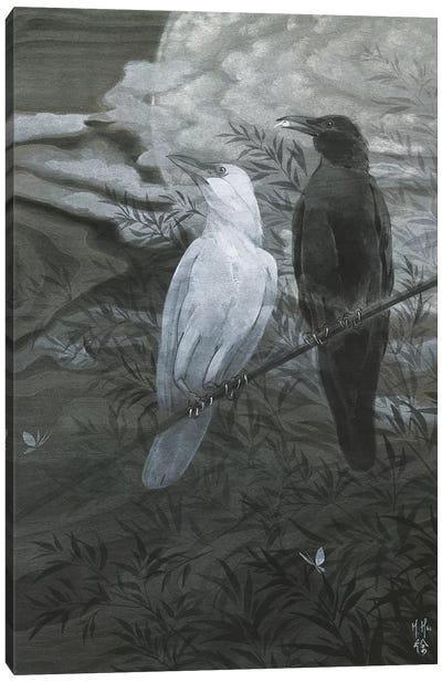 Crows And Moon Canvas Art Print - Martin Hsu