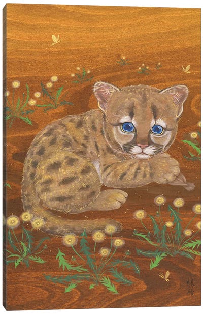 Cougar And Dandelions Canvas Art Print - Dandelion Art