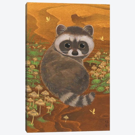 Raccoon And Mushrooms Canvas Print #MHS142} by Martin Hsu Canvas Artwork