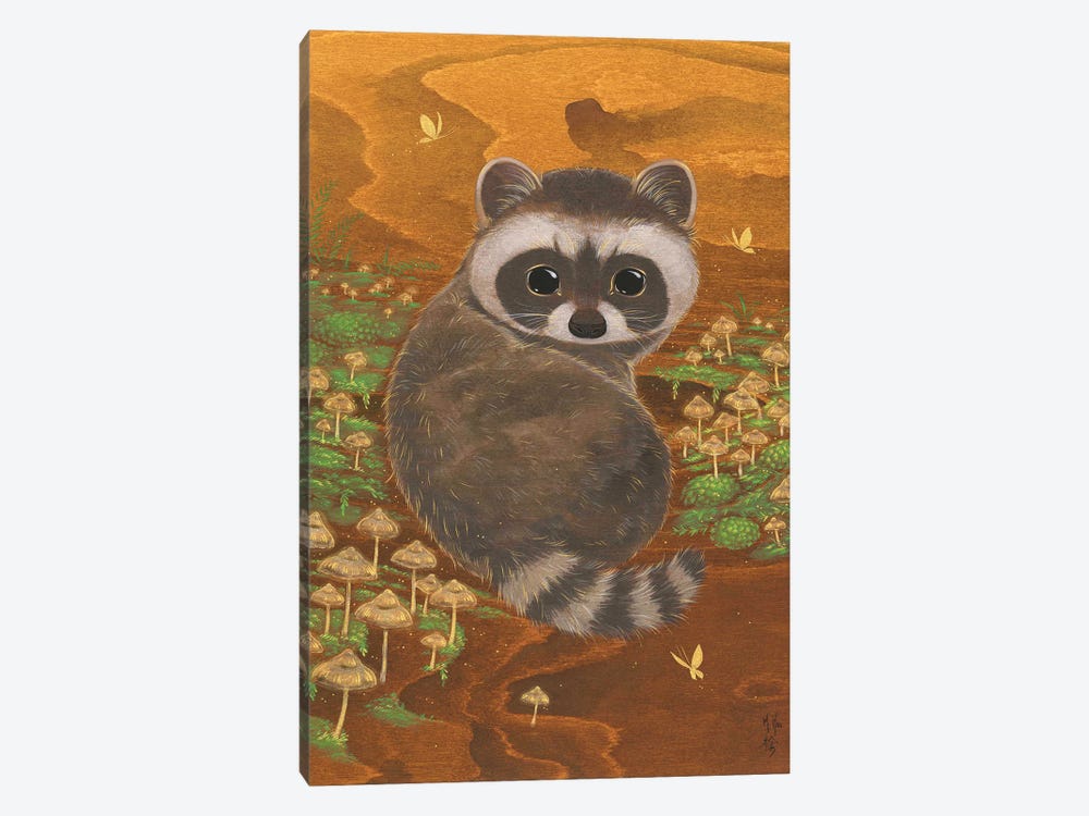 Raccoon And Mushrooms by Martin Hsu 1-piece Canvas Print