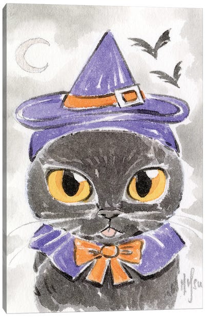 Cat - Witch Canvas Art Print - Bat Art