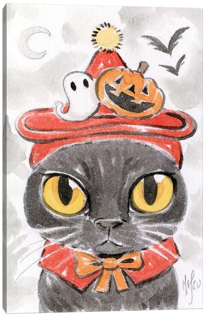 Cat - Spooky Hat Canvas Art Print - Pumpkins