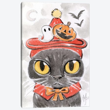 Cat - Spooky Hat Canvas Print #MHS148} by Martin Hsu Canvas Wall Art
