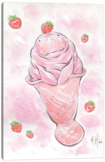 Manatee Strawberry Ice Cream Canvas Art Print - Berry Art