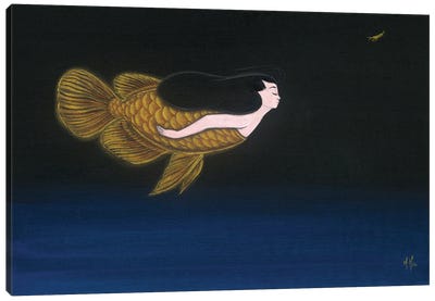 Gold Dragon Mermaid Canvas Art Print