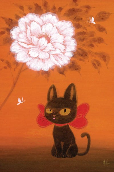 Black Kitty and Peony by Martin Hsu art print