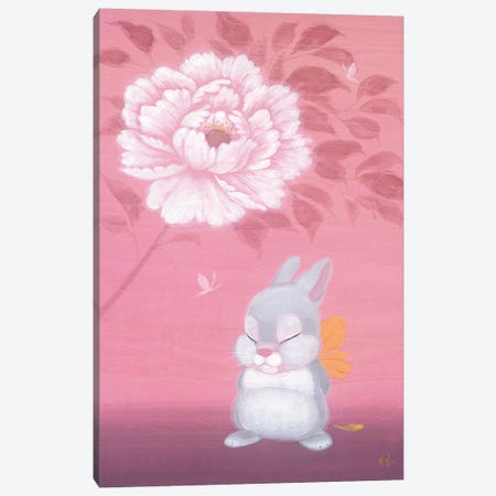 Bunny and Peony Canvas Print #MHS165} by Martin Hsu Canvas Print