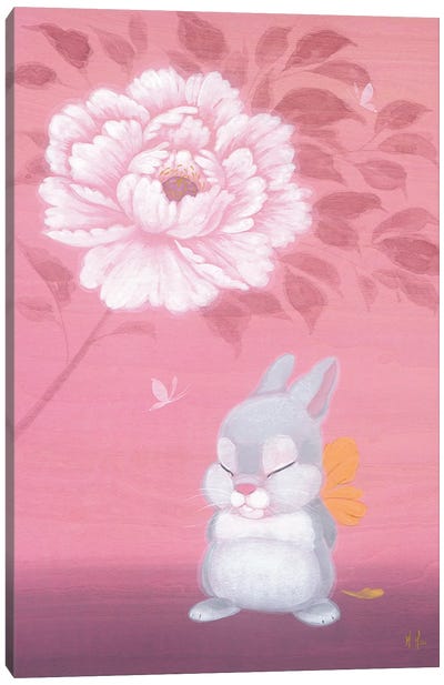 Bunny and Peony Canvas Art Print - Martin Hsu