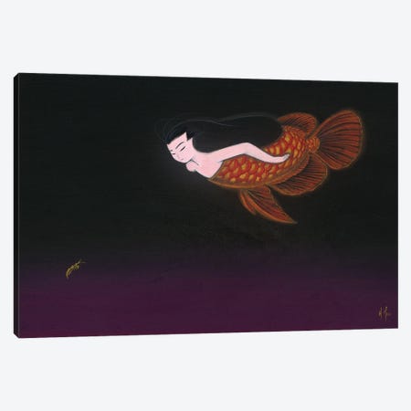 Red Dragon Mermaid Canvas Print #MHS167} by Martin Hsu Art Print