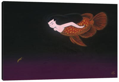 Red Dragon Mermaid Canvas Art Print - Martin Hsu