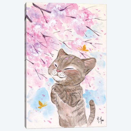 Cherry Blossom Wishes - Cat Canvas Print #MHS16} by Martin Hsu Canvas Art