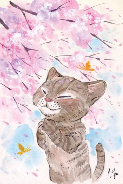 Martin Hsu: Cherry Blossom Wishes - Cat by Martin Hsu
