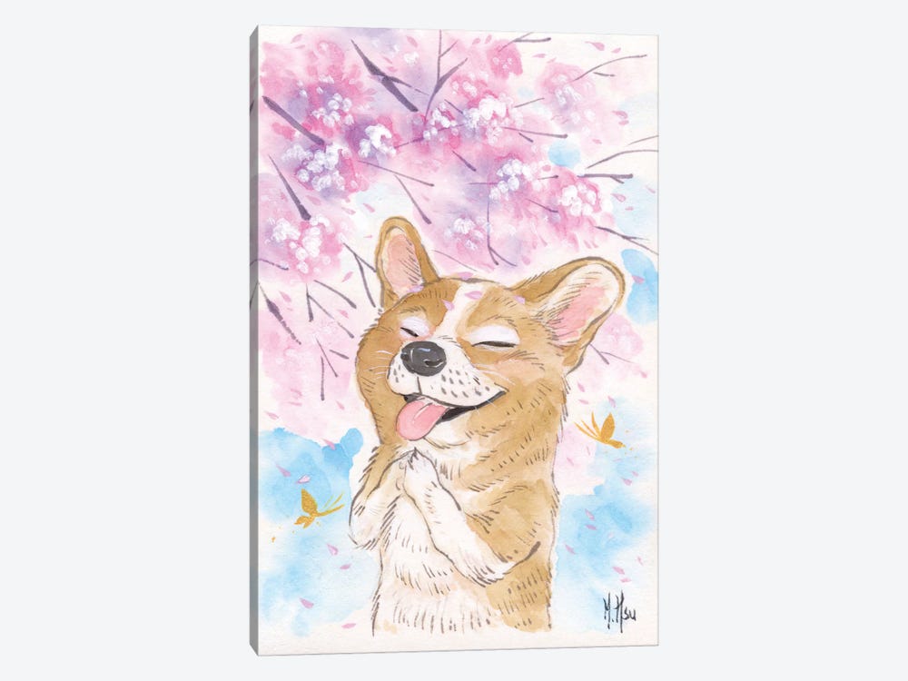 Cherry Blossom Wishes - Corgi by Martin Hsu 1-piece Canvas Art Print