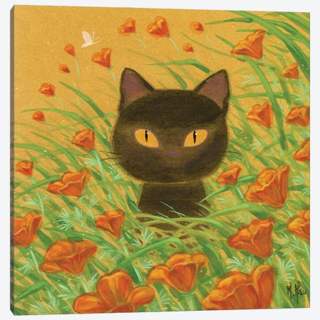 California Poppies Black Cat Canvas Print #MHS188} by Martin Hsu Canvas Artwork