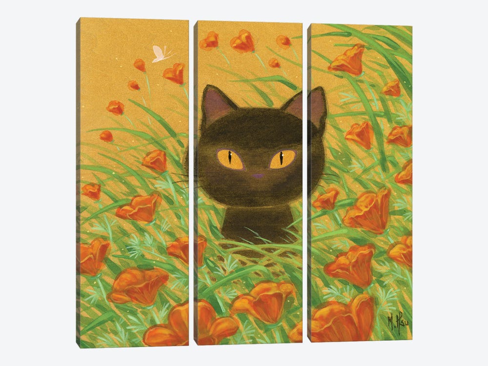 California Poppies Black Cat by Martin Hsu 3-piece Canvas Art Print