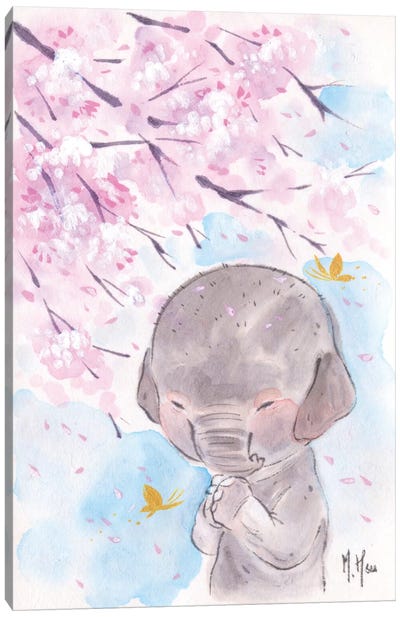 Cherry Blossom Wishes - Elephant Canvas Art Print - Cherry Blossom Art