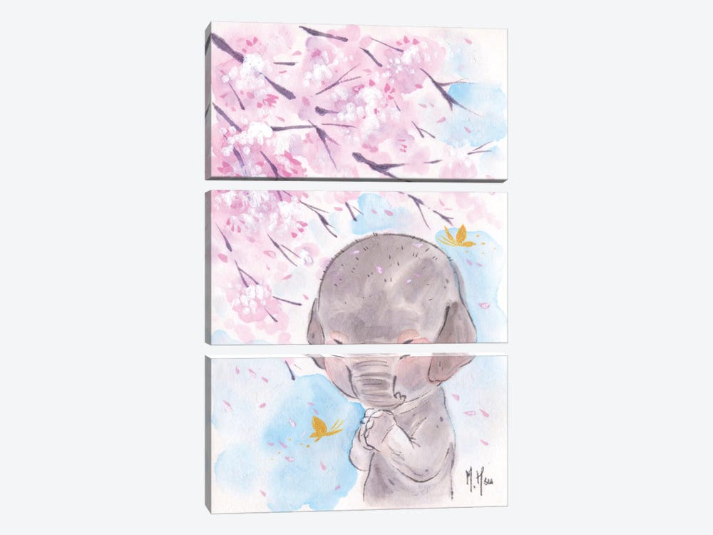 Cherry Blossom Wishes - Elephant by Martin Hsu 3-piece Canvas Art