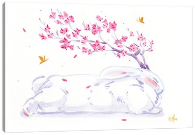Cherry Blossom Jackalope Rabbit Canvas Art Print - Whimsical Décor