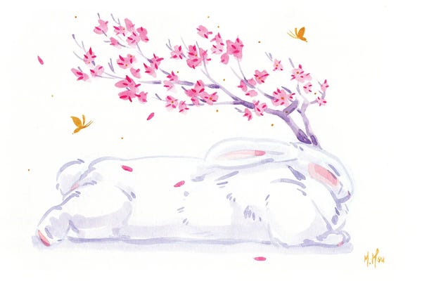 Cherry Blossoms: Cherry Blossom Jackalope Rabbit by Martin Hsu