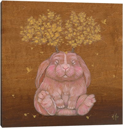 Ginkgo Tree Baby Rabbit Jackalope Canvas Art Print - Whimsical Décor