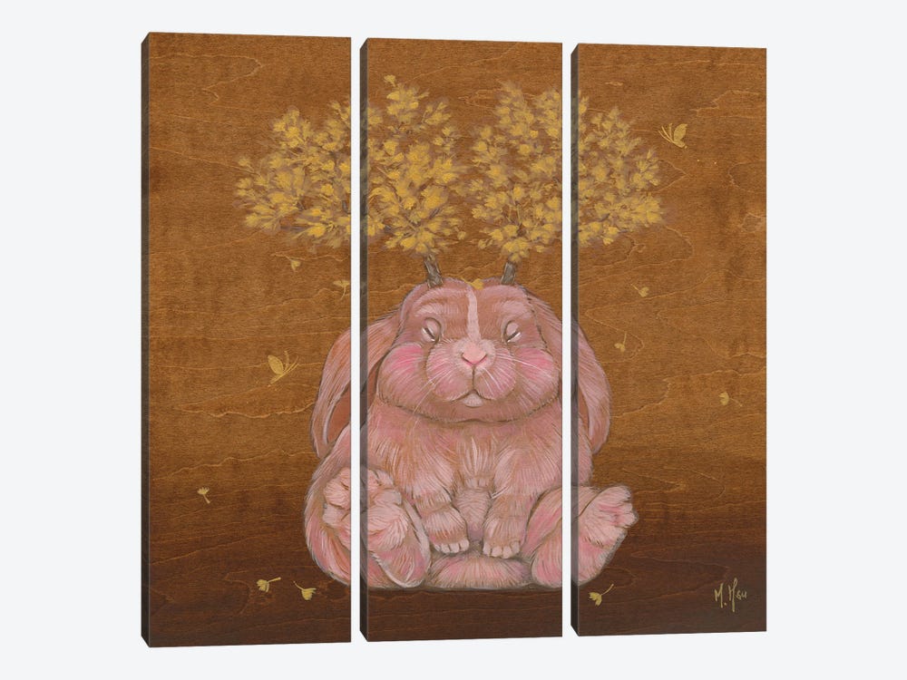 Ginkgo Tree Baby Rabbit Jackalope by Martin Hsu 3-piece Canvas Art
