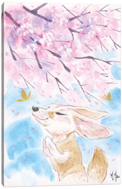 Cherry Blossom Wishes - Fox Canvas Art Print - Cherry Blossom Art