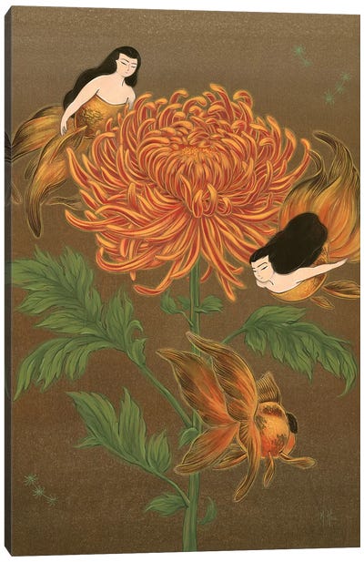 Goldfish Mermaids - Autumn Chrysanthemum Canvas Art Print - Natural Meets Mythical