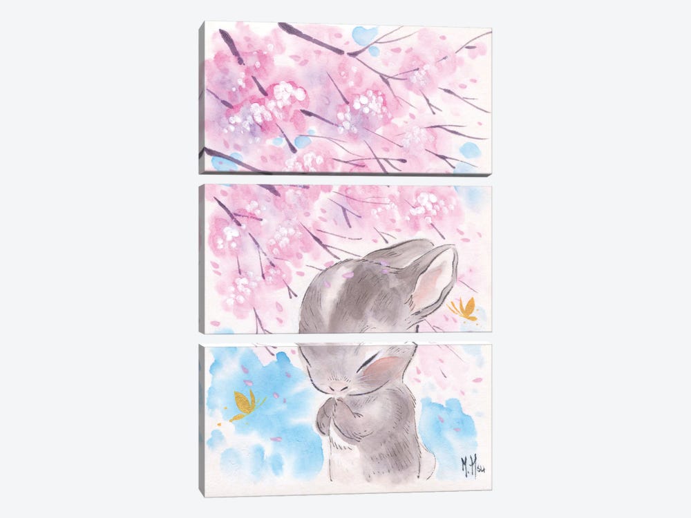 Cherry Blossom Wishes - Cottontail by Martin Hsu 3-piece Canvas Art Print