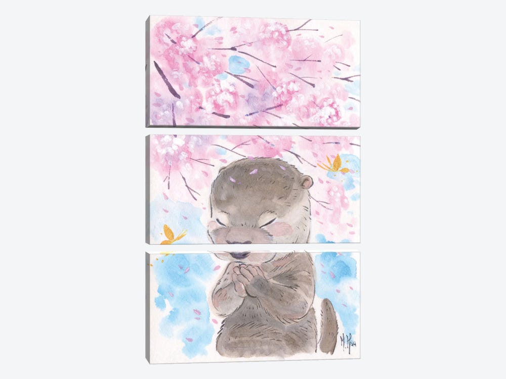 Cherry Blossom Wishes - Otter by Martin Hsu 3-piece Canvas Art Print