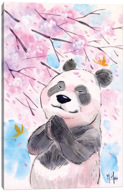 Cherry Blossom Wishes - Panda Canvas Art Print - Cherry Blossom Art