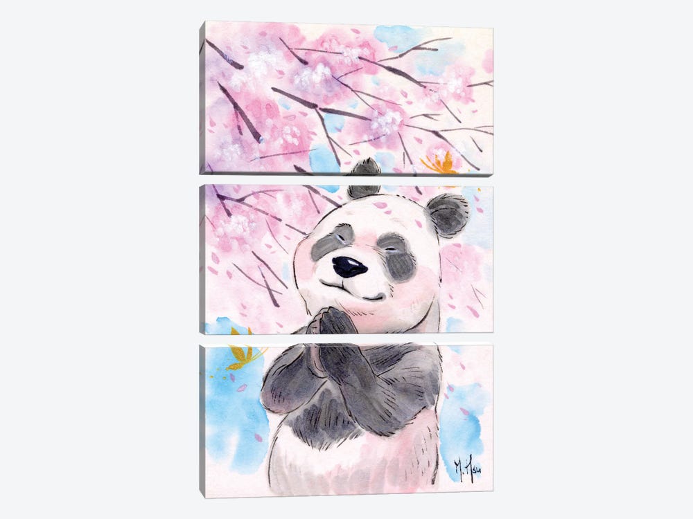 Cherry Blossom Wishes - Panda by Martin Hsu 3-piece Canvas Wall Art