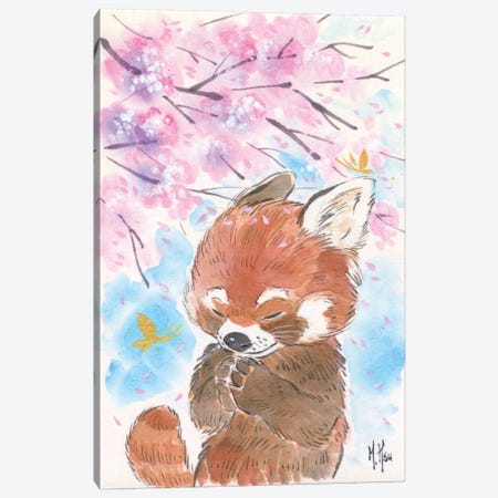 Cherry Blossom Wishes - Red Panda Canvas Print #MHS24} by Martin Hsu Canvas Art Print